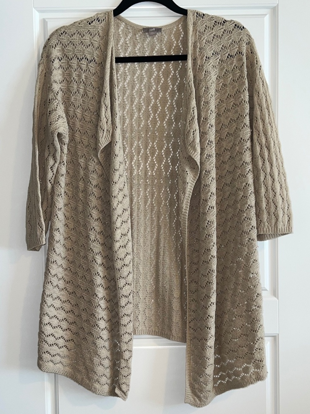 J. Jill Tan/Beige/Oatmeal Open Knit Lightweight Crochet Cardigan Size XS